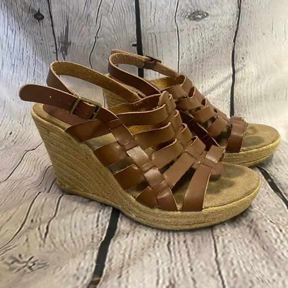 5/$20 MIA GIRL BASKET WOMENS SLINGBACK PLATFORM WEDGE HEEL SANDALS‎ BROWN 6.5 - Picture 1 of 13